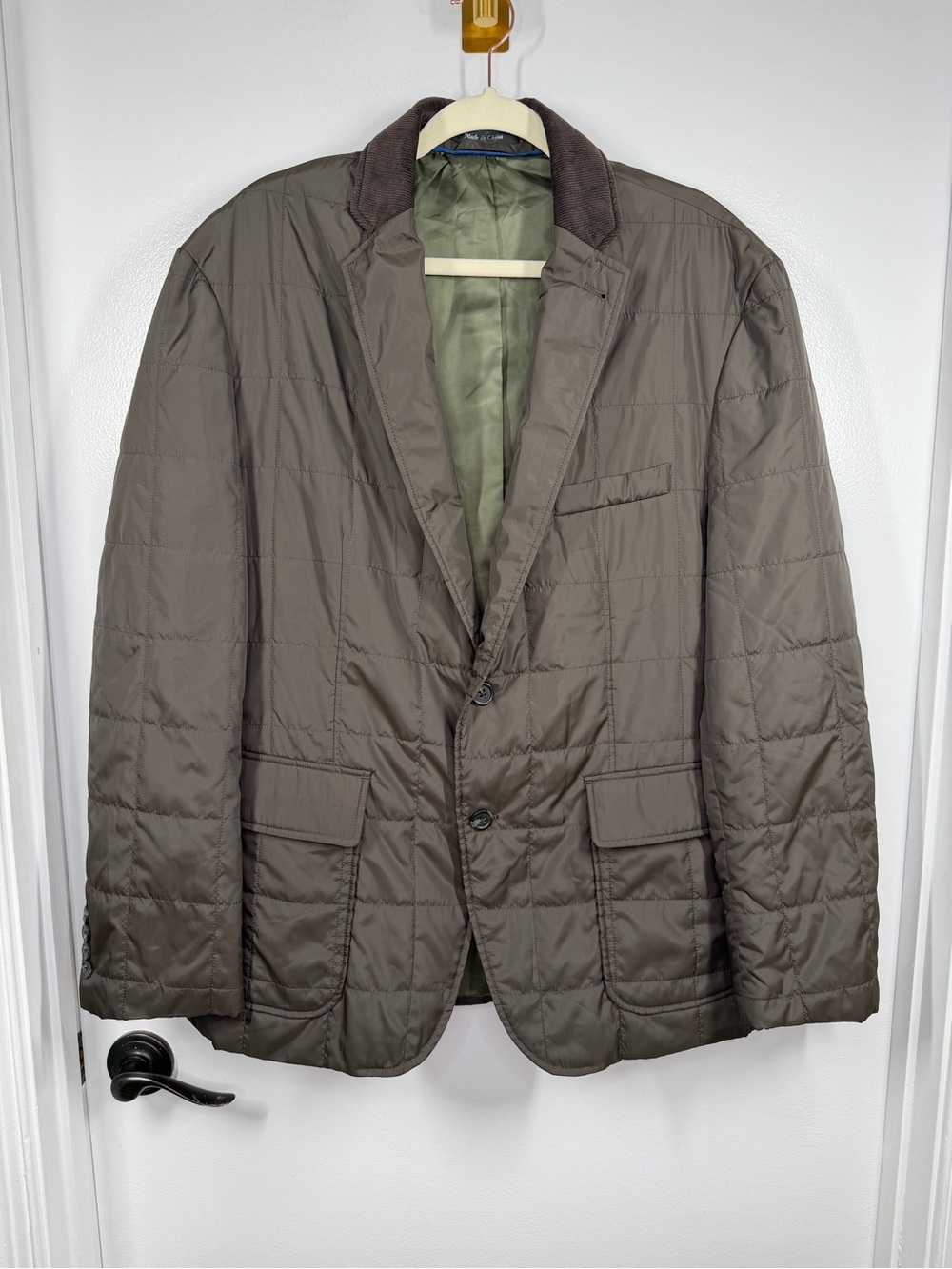 Chaps Men's Quilted Sport Coat Jacket Brown Corduroy Collar Size 44R, Preppy